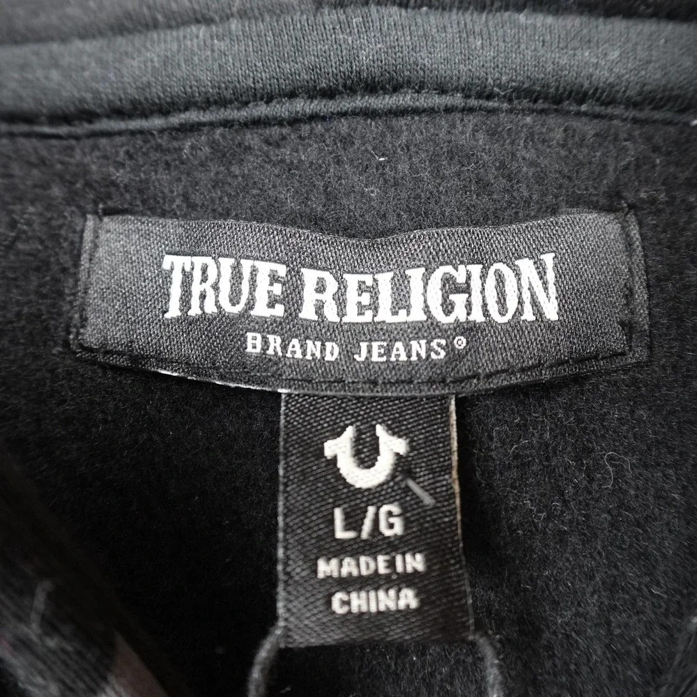 NEW True Religion Hoodie Mens L Black Horseshoe Logo Full‎ Zip Sweatshirt Jacket